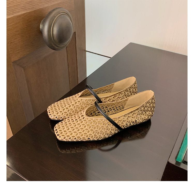 グレープマムと同じスタイルの羊革バージョン、フレンチスクエアトゥ中空織メッシュメリージェーンシューズ、女性用ワンストラップパンプス|undefined