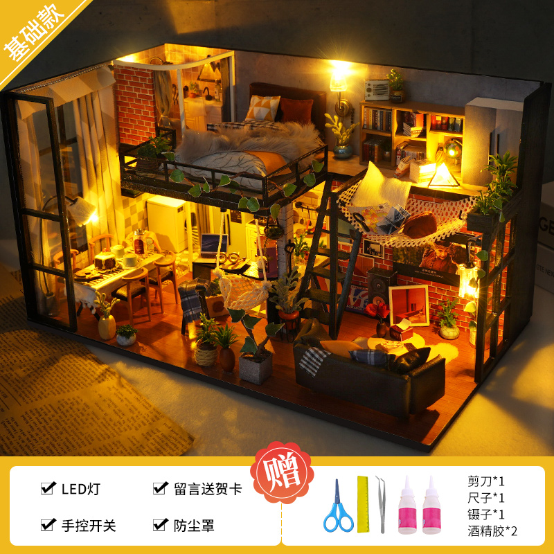 DIY chalet loft villa hecha a mano modelo de casa pequeña ensamblaje arquitectura juguetes regalos de cumpleaños llenos