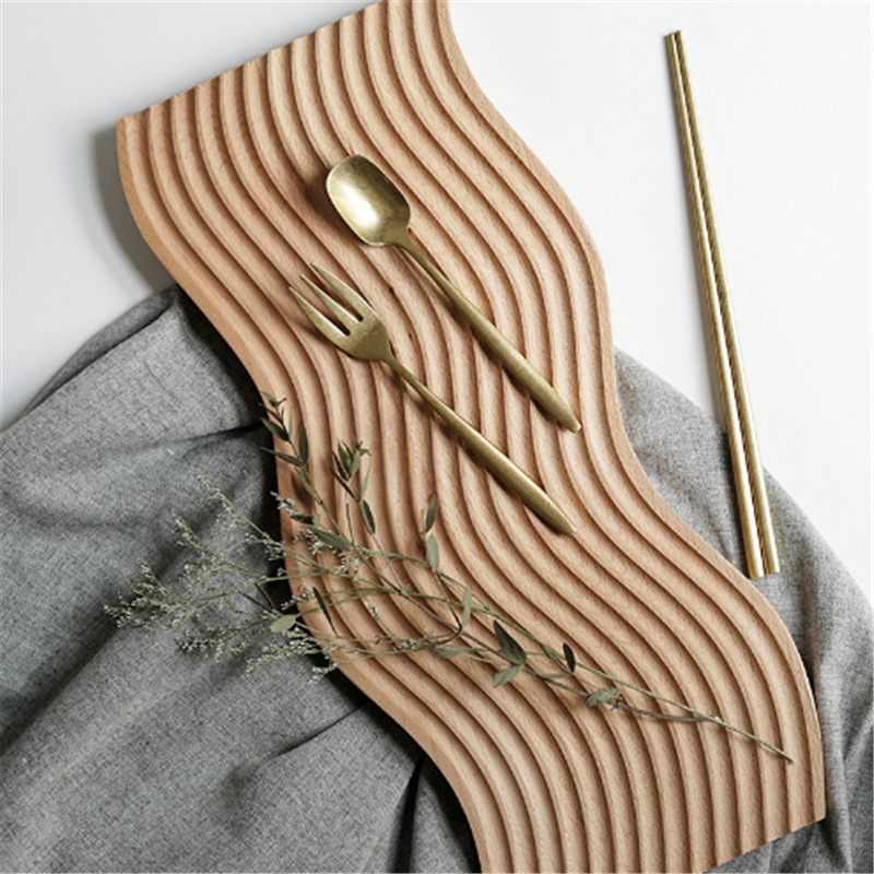 Paleta de madera de porche de onda de agua nórdica, bandeja de café de haya, plato gourmet de madera maciza, sentido de alta calidad para el hogar