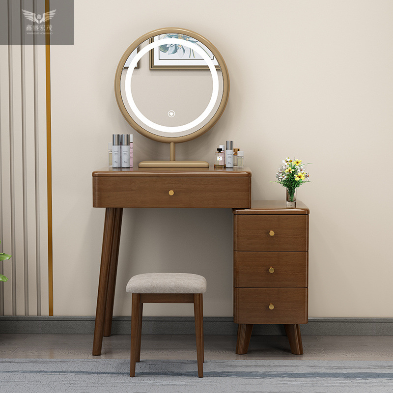 Gabinete de almacenamiento de mesa de maquillaje de madera maciza comedor de dormitorio pequeño tipo moderno simple meseta de cabezal de cama retráctil integral