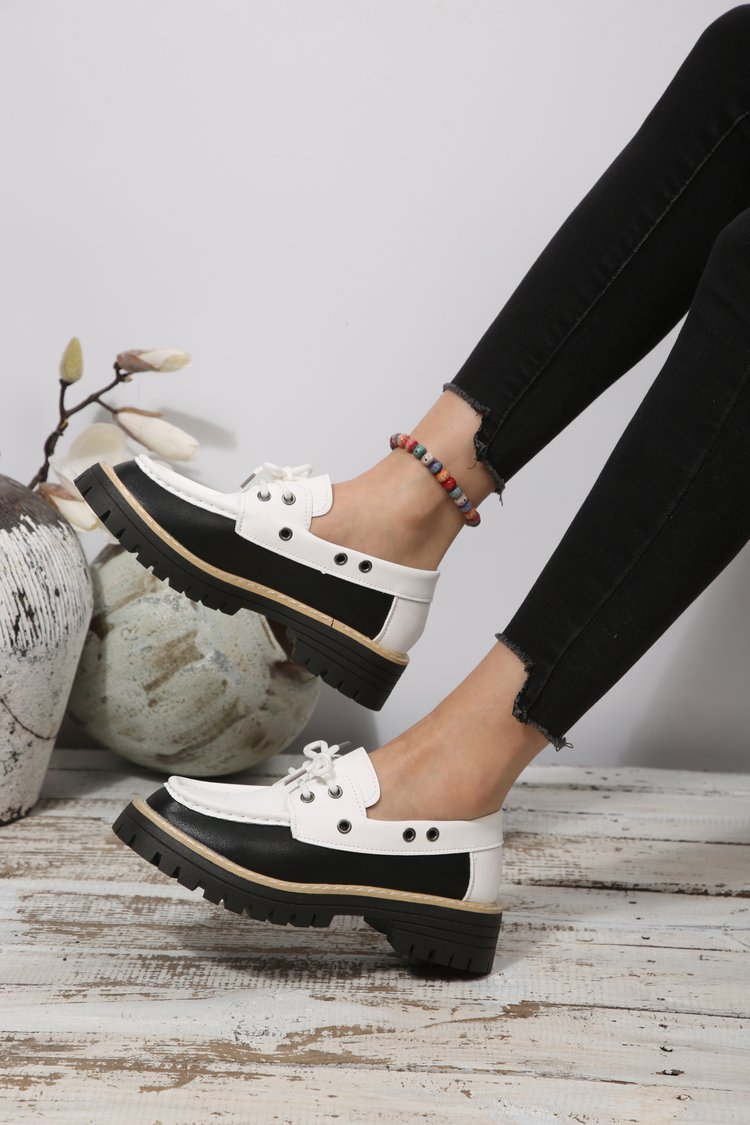 Damesloafers in grote maten met vetersluiting, kleurblokken, casual, lente, nieuwe stijl, enkelschoenen_voghion.com