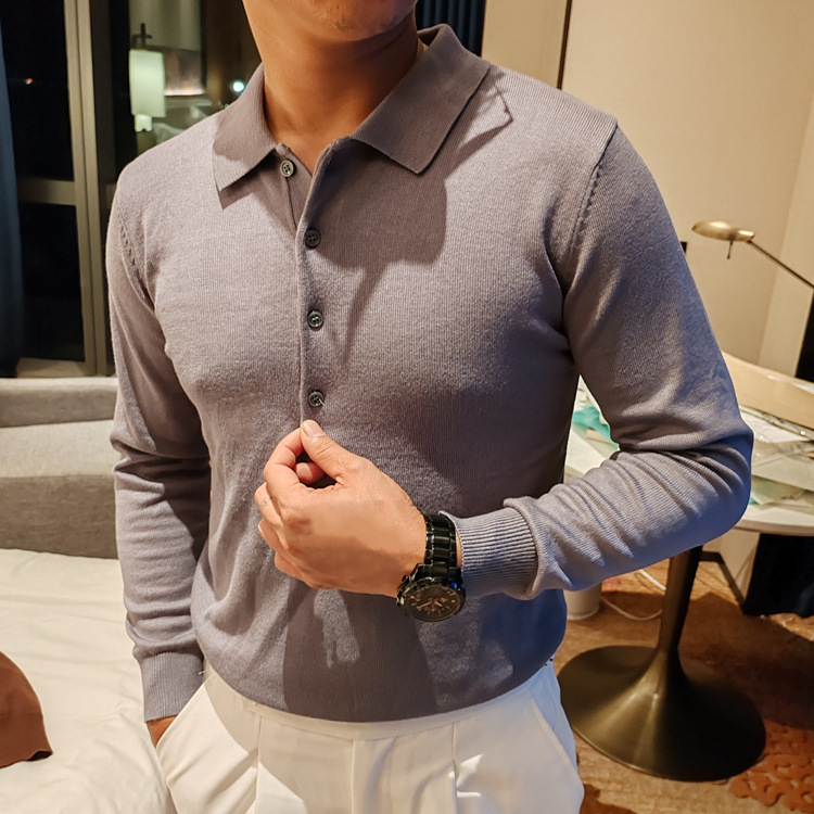 Bottoming Shirt Knitwear Men's Long-Sleeved Lapel Inner Knitwear 2023 Korean Style Autumn and Winter Polo Shirt Collar Knitwear Customization