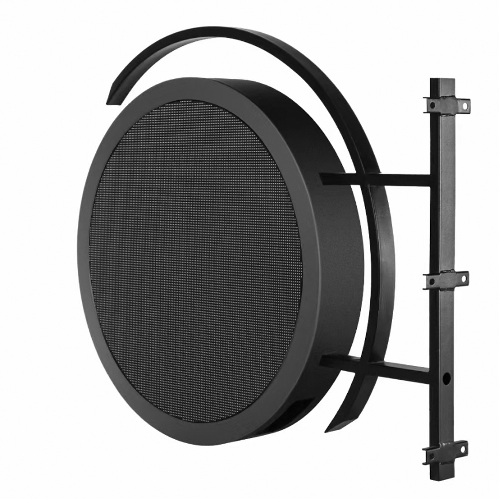 Pantalla redonda LED de hierro forjado a prueba de agua para exteriores, pantalla de puerta, logotipo de blíster, caja de luz de doble cara, letrero publicitario de pared colgante