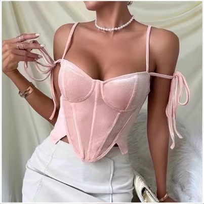 Women's Sexy Boned Cami Top With Adjustable Straps, Y2K Strap Detail Bustier Vest For Clubbing And Date Nights_ecoleips.com