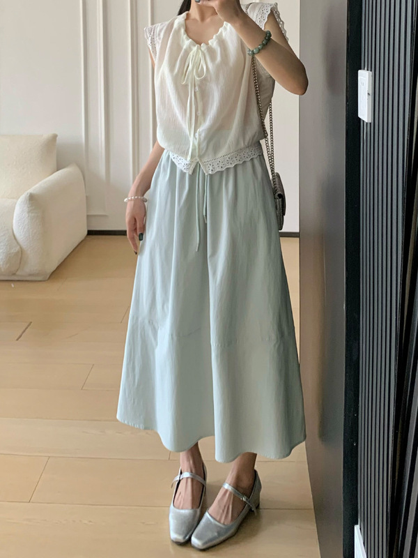 女性用ハイウエスト速乾スカート、夏の韓国風Aラインミドル丈アンブレラスカート、股間をカバーしてスリムに見える、スプライシングワークウェアロングスカート|undefined