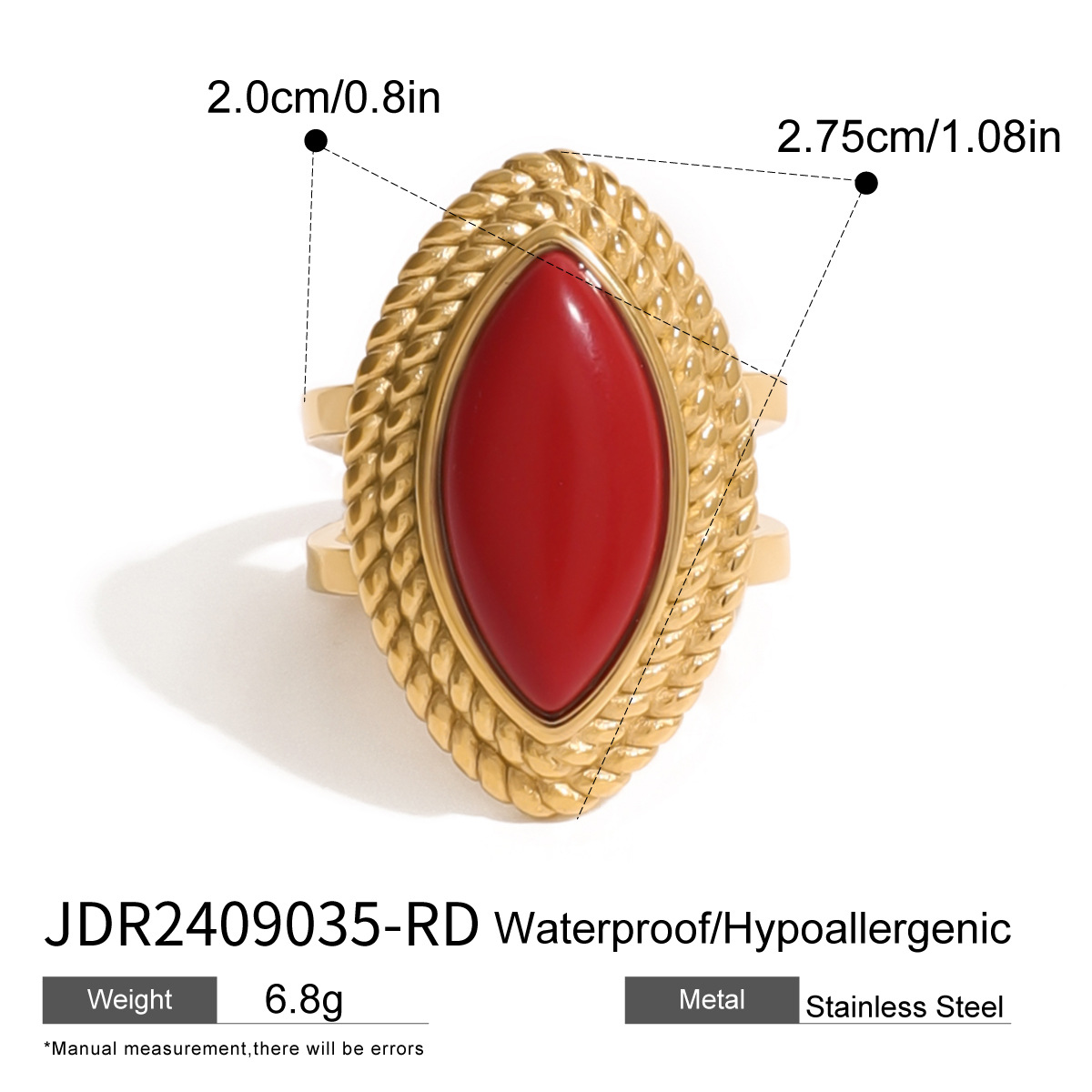 Jieding europeo y americano acero inoxidable 18k oro negro ágata abierto anillo de lujo ligero retro de la industria pesada joyería de comercio exterior femenino