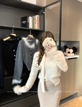 纯欲辣妹风软糯毛衣开衫外套女2025早春新款毛毛领设计长袖针织衫