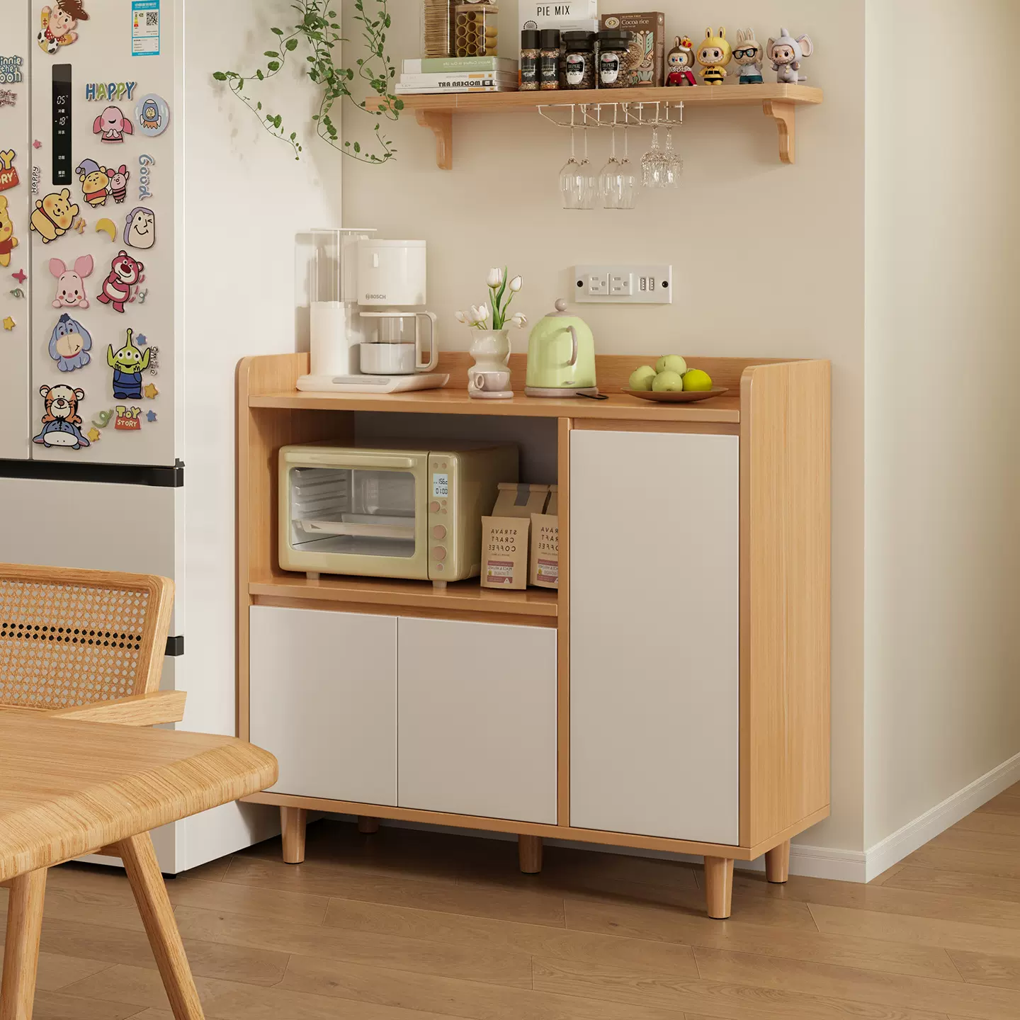 实木餐边柜储物柜客厅置物柜大容量收纳柜子茶水柜靠墙一体边柜