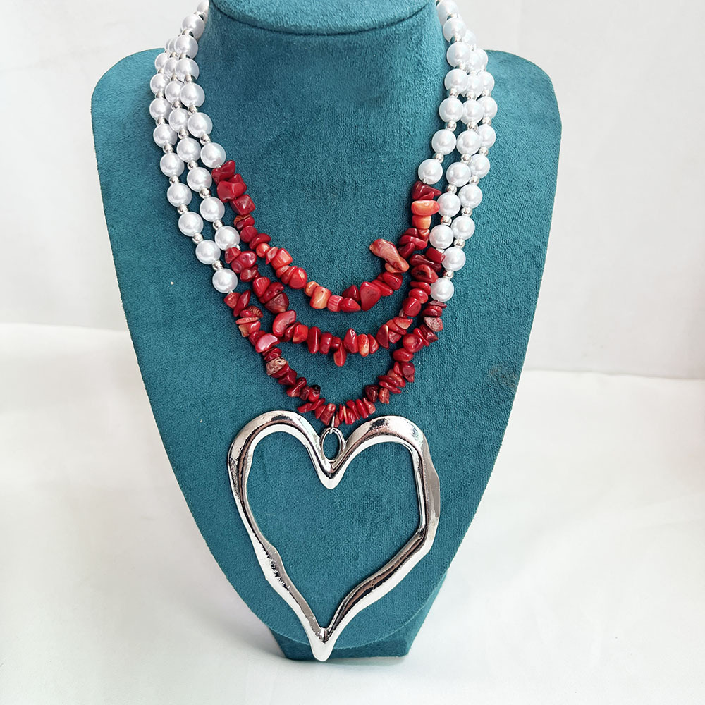 85g Weight Alloy Pendant Material Three Layer Necklace Classification Imitation Pearl Chain Material Beaded Chain Chain Type 1 Piece Quantity Casual, Party Occasion Imitation Pearl, Alloy Material Heart Shape Pattern Unisex Gender Exaggerated, Streetwear Style Exaggerated Streetwear Heart Shape Imitation Pearl Alloy Beaded Chain Statement Necklaces Wholesale 8