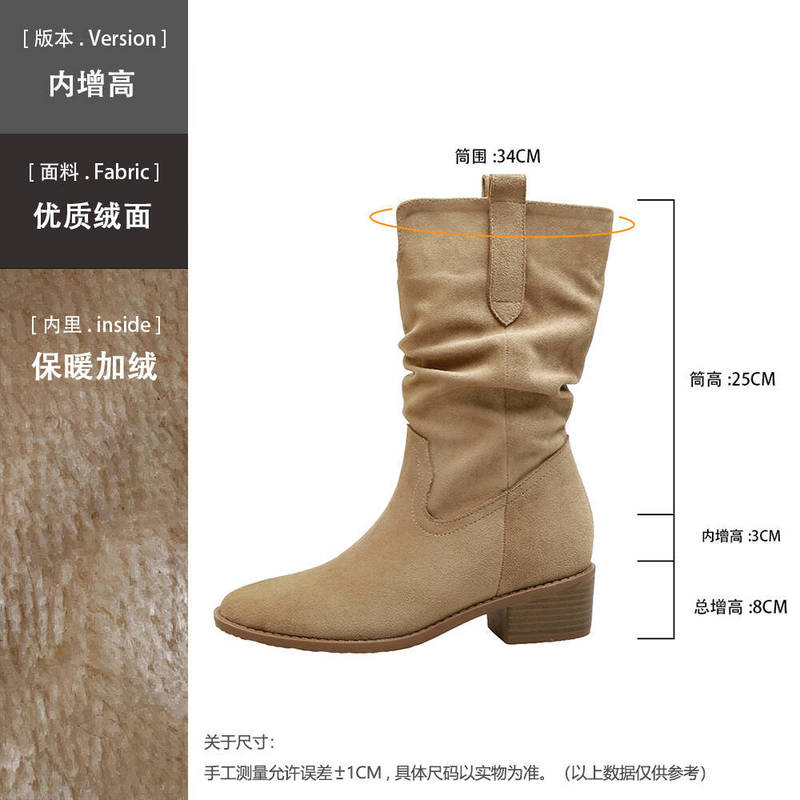 葡萄妈~8cm增高堆堆靴子女2025秋季V口显瘦美拉德粗跟中筒马丁靴|undefined