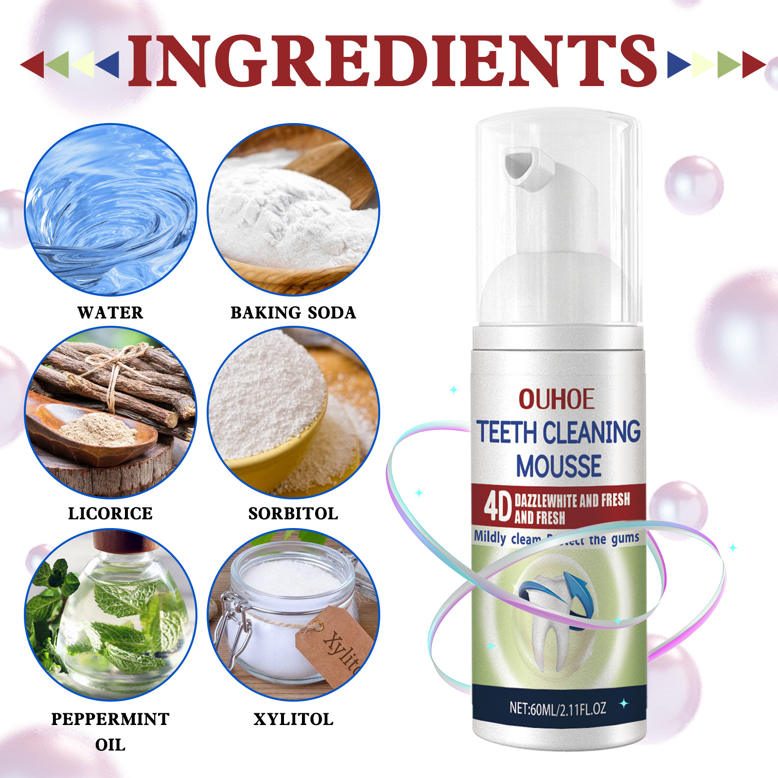 OUHOE Tooth Mousse Pulizia orale Denti gialli, alito cattivo, tartaro, macchie, dentifricio in schiuma antitarme_voghion.com