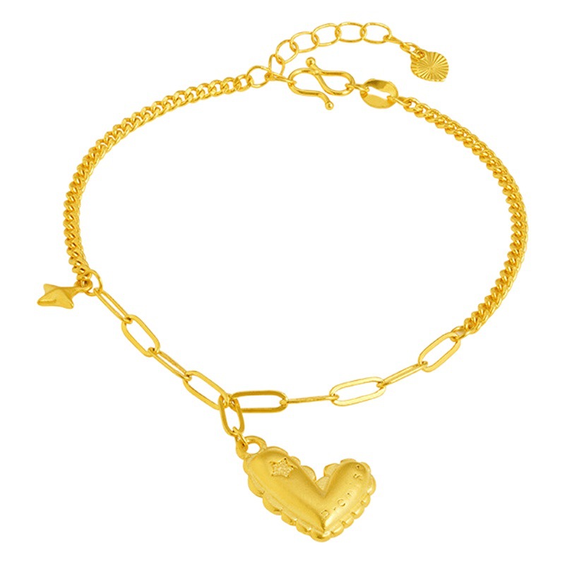 INS simple luz y sombra corazón collar pulsera hembra dulce nicho luz lujo chapado en oro no es fácil de desvanecerse estilo de amor tridimensional