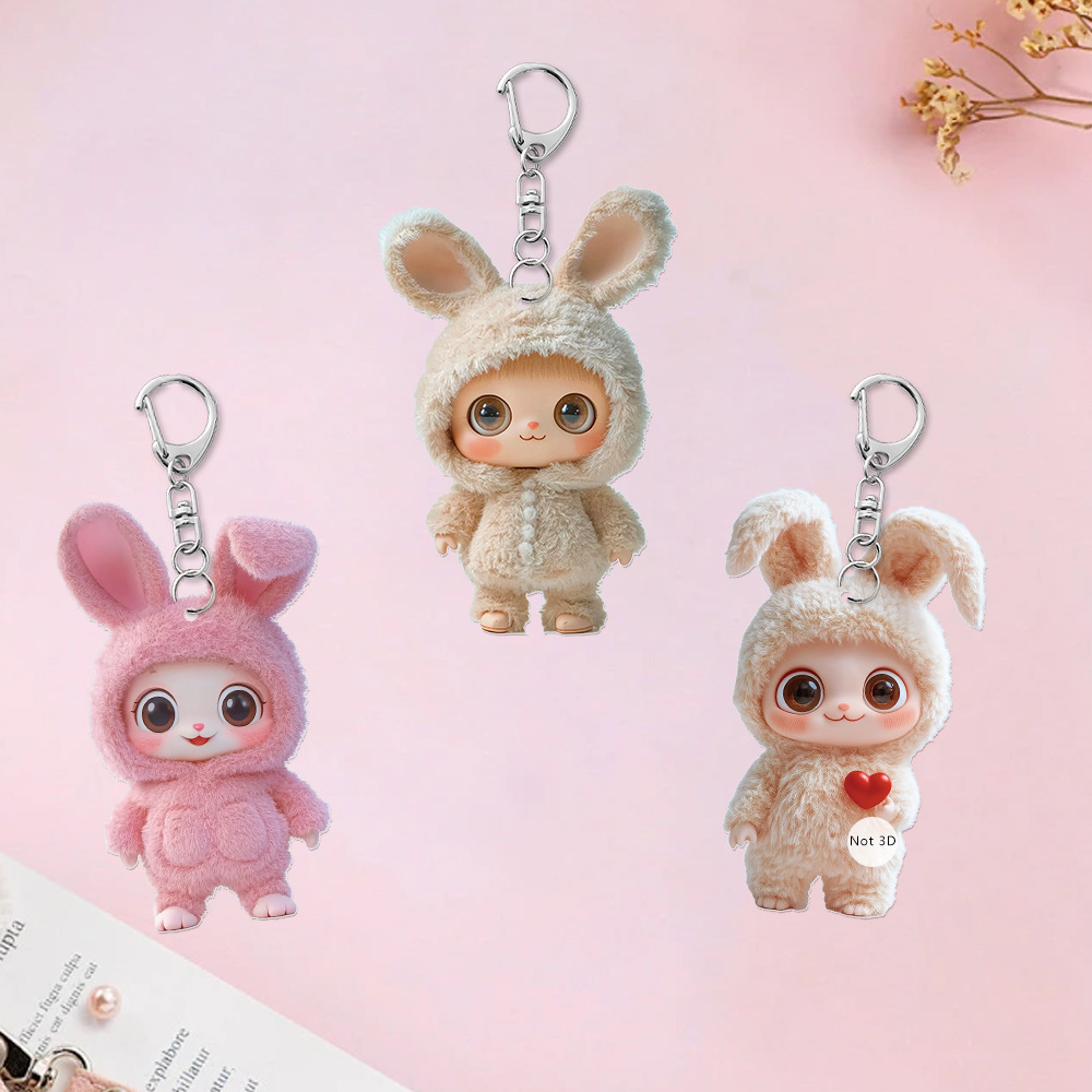 Colgante transfronterizo Día de San Valentín dibujos animados adorable conejo 2D plano mochila acrílico coche pequeño colgante muñeca colgante