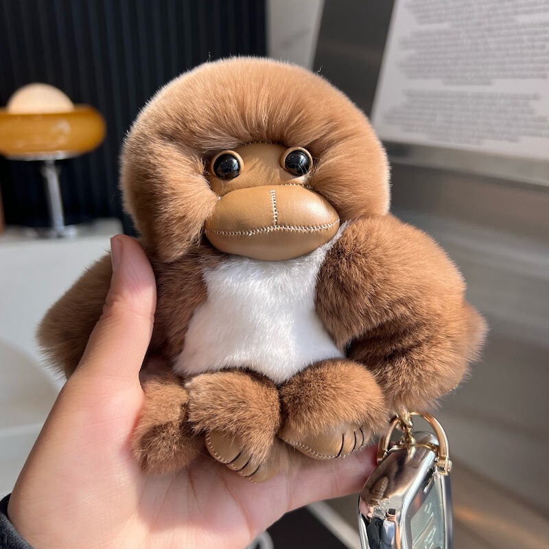 [Cute little monkey] imitation Rex rabbit plush car keychain pendant Internet famous plush doll women's bag ornaments
