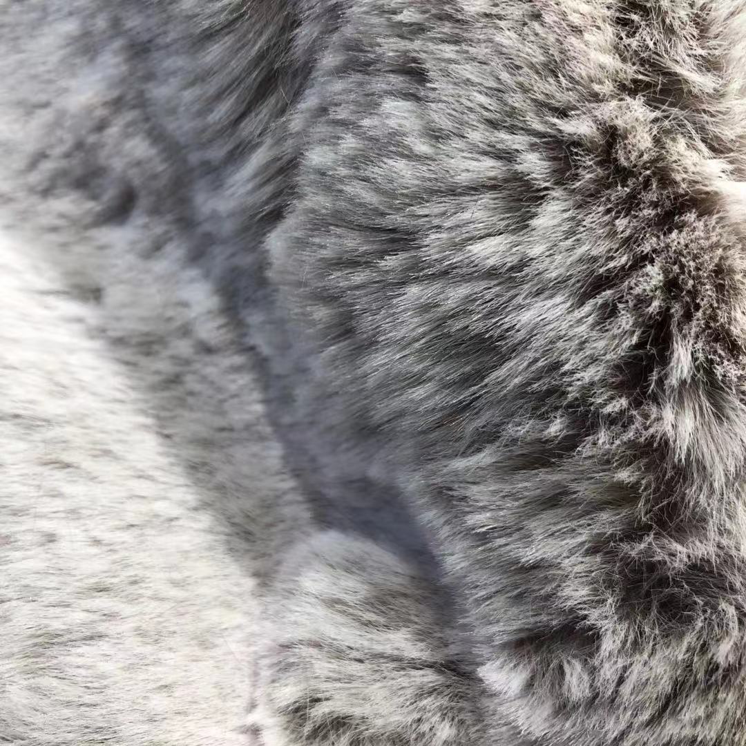2CM tela de pelo de conejo ultra suave 1500G de doble color pelo de conejo blanqueado ropa de pelo cuello tela de peluche