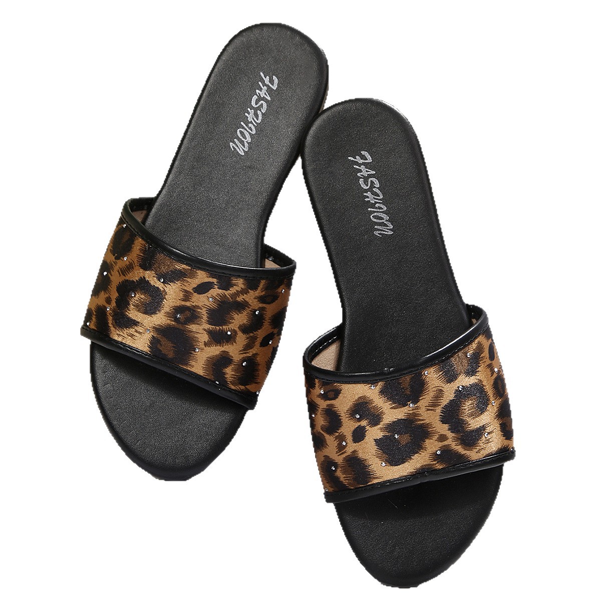 Sandalias Planas de Leopardo para Mujer de Cuero Sintético, Cómodas, para Uso Casual