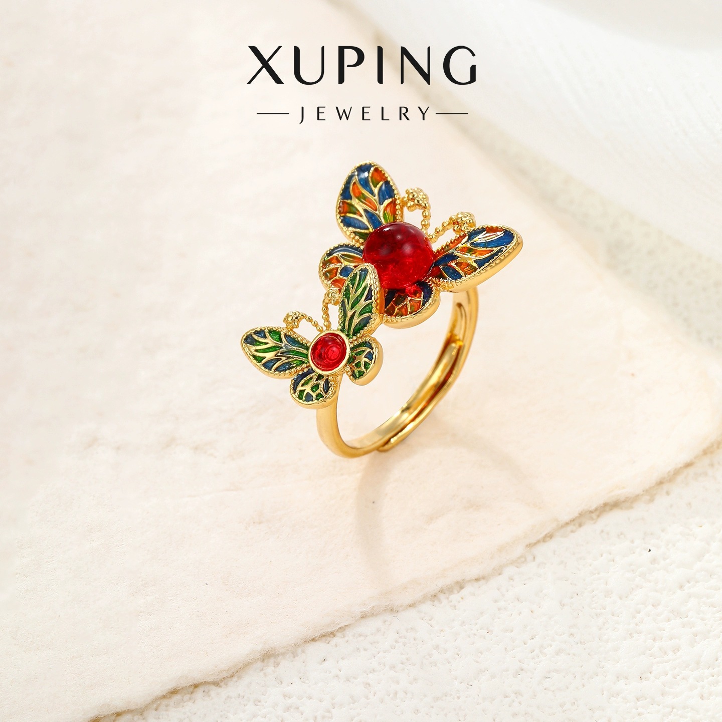 Xuping New Chinese Style Butterfly Adjustable Ring with Unique Design and Enamel Series Butterfly Rings Wholesale