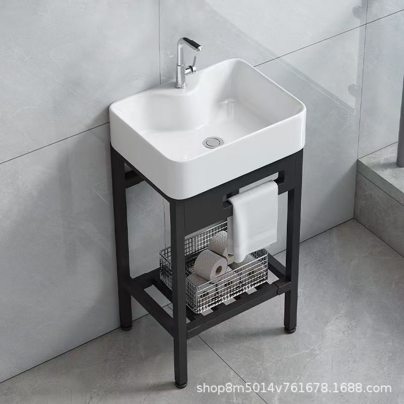 No Need to Lean Against the Wall, Thickened Small Apartment Bathroom Outdoor Balcony Storage Bracket, Splash-Proof Integrated Ceramic Washbasin