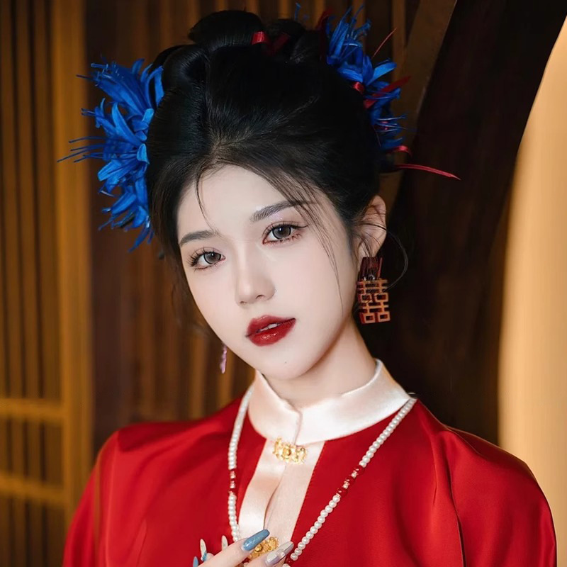 Guofeng joyería de cabello rojo fresco al otro lado de la flor clip lateral de chicas clip de cabello super inmortal clip de flores estereoscópicas tocado