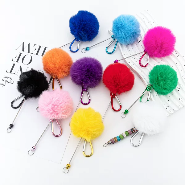 Cross-border diy beaded ball carabiner creative plush pendant carabiner key pendant in stock wholesale