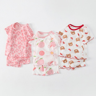 Children's 2025 New Ice Silk Short-sleeved Shorts suit Girls Summer Thin Baby T-shirt Outer Wear Two-piece Set