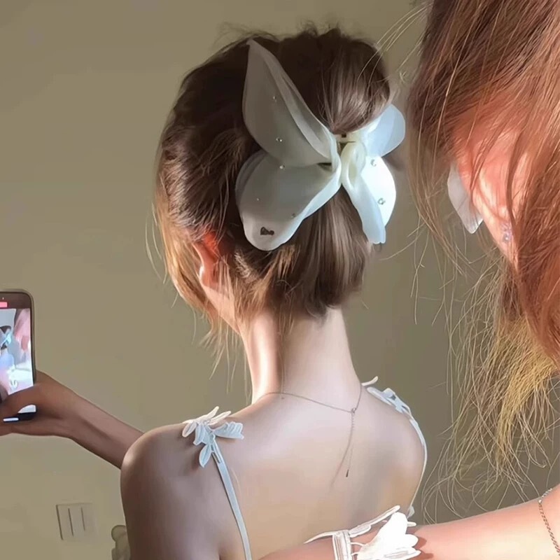 新しいチュール蝶ハイエンドヘッドバンドヘアアクセサリー女性のためのフレンチレトロシンプルなメッシュソリッドカラーフレンチスーパーフェアリーグリッパー|undefined