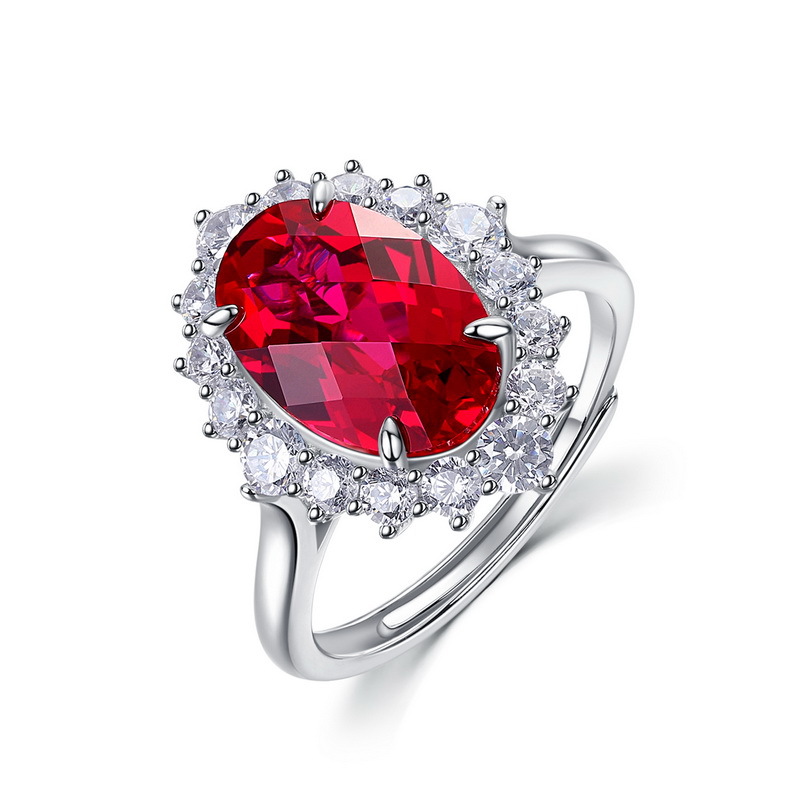 Nuevo huevo de paloma de lujo ligero transfronterizo para cultivar el anillo del tesoro rojo S925 con incrustaciones de plata para cultivar el anillo del tesoro de color Atmósfera europea y americana
