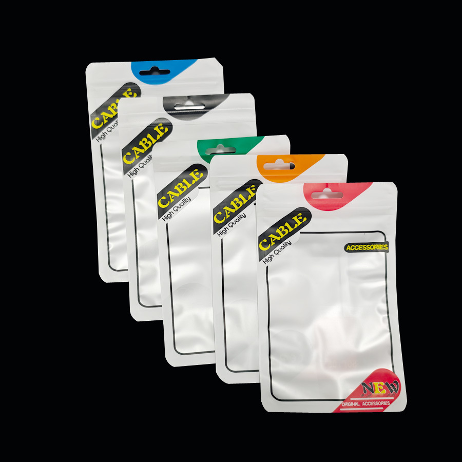 方块usb哑光塑料袋3米快充数据线包装袋三合一usb磨砂密封袋15*21