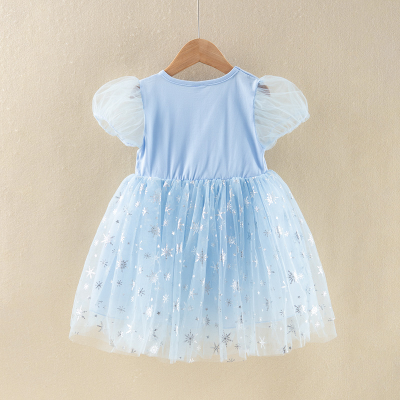 Vestido de princesa congelada de la muchacha del verano de los niños Elsa vestido de Elsa de los niños pequeños falda de malla de manga corta bebé niña
