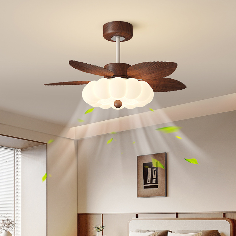 Luz de ventilador de comedor de viento crema medieval retro simple y creativo calabaza lámpara de ventilador de dormitorio gran ventilador de viento lámpara de techo image 4