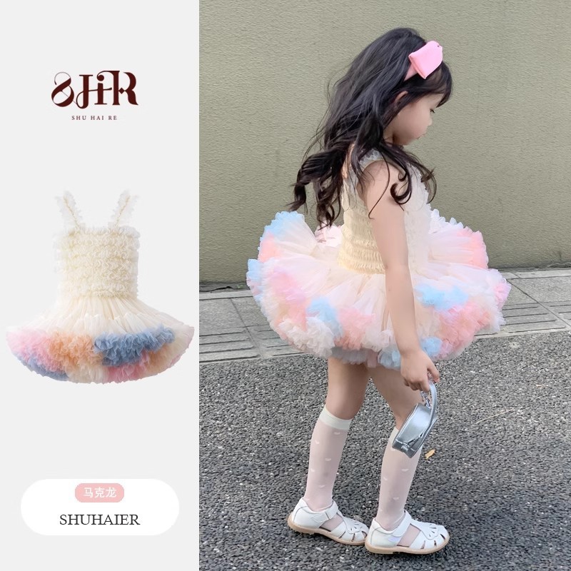 Girls' Baby Summer Dress Tutu Dress Princess Dress Mesh Tousle Yarn Cake Dress Dress One Year Old Birthday Gift