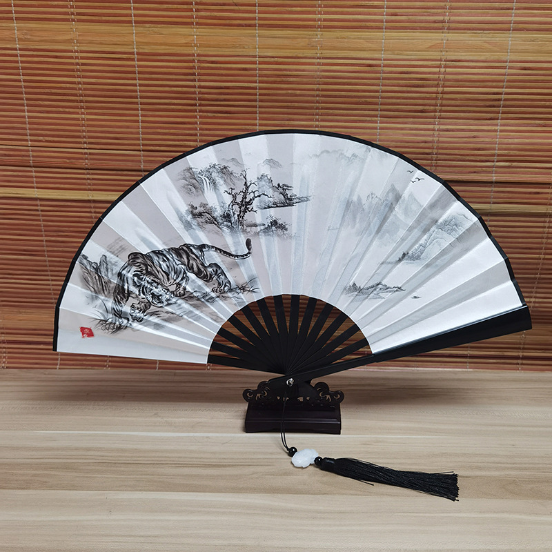 (A No. 6) 술이 달린 8 인치 블랙 막대 (양면 호랑이)