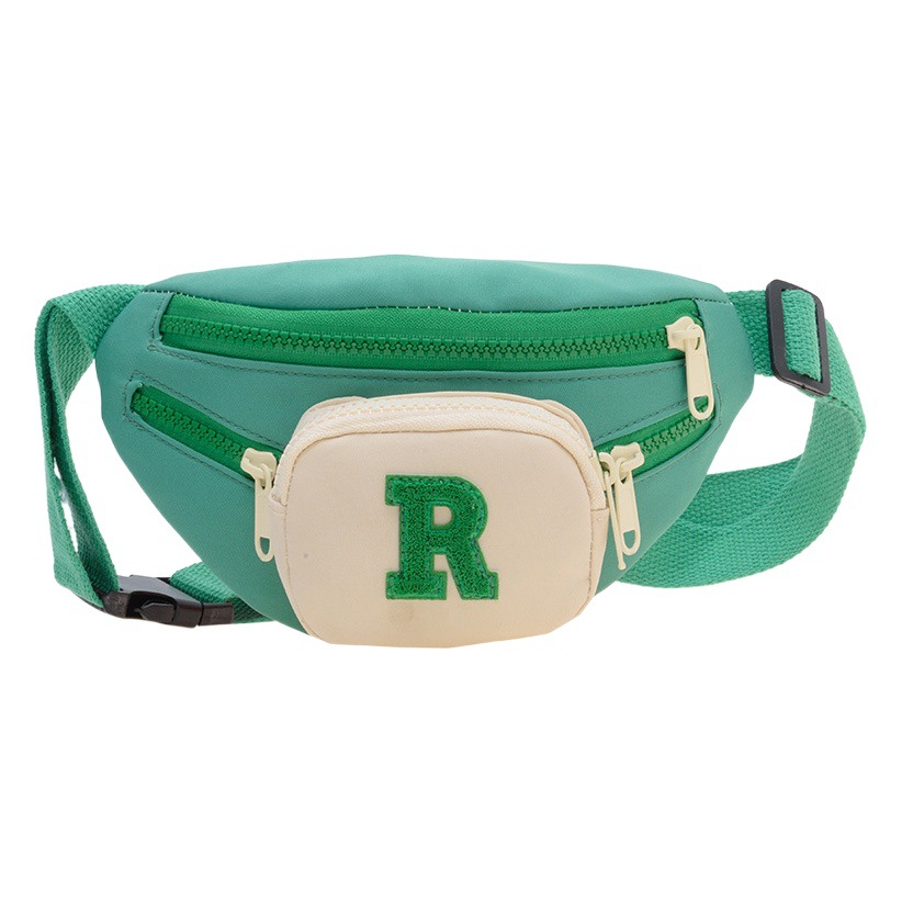 Bolso cruzado pequeño para niños, diseño moderno con letras y bloques de color, riñonera unisex para niños, nuevo modelo 2025, monedero para bebé, a la moda.