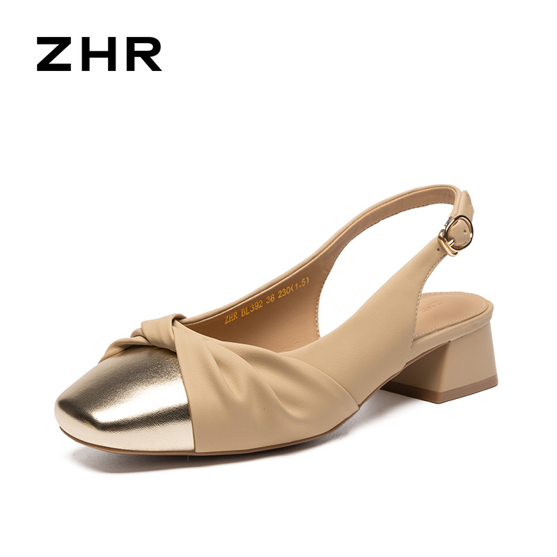 Sandal bít mũi nữ phong cách Pháp gót thấp mềm mại đi làm — BL392 màu mơ