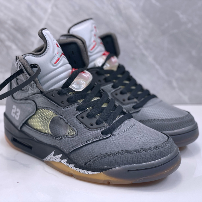 Original Aj5 Ow Collaboration Black Cicada Wing High-Top Basketball Shoes Jordan 5 Retro Rukawa Kaede Sneakers Fashion Cushioning Trendy Shoes