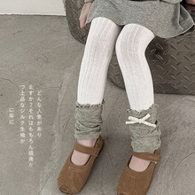 女童裤子洋气宝宝针织打底裤小童连裤袜春秋款儿童九分堆堆蝴蝶结