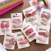 韩版布艺深粉色甜美儿童蝴蝶结发夹包布掰掰夹可爱百搭女童发饰