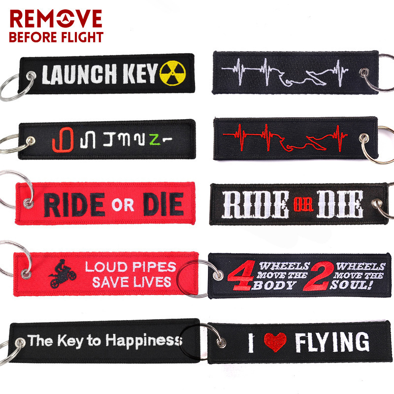 1PC black white motorcycle trailer car personalized embroidery key chain embroidery flight key chain
