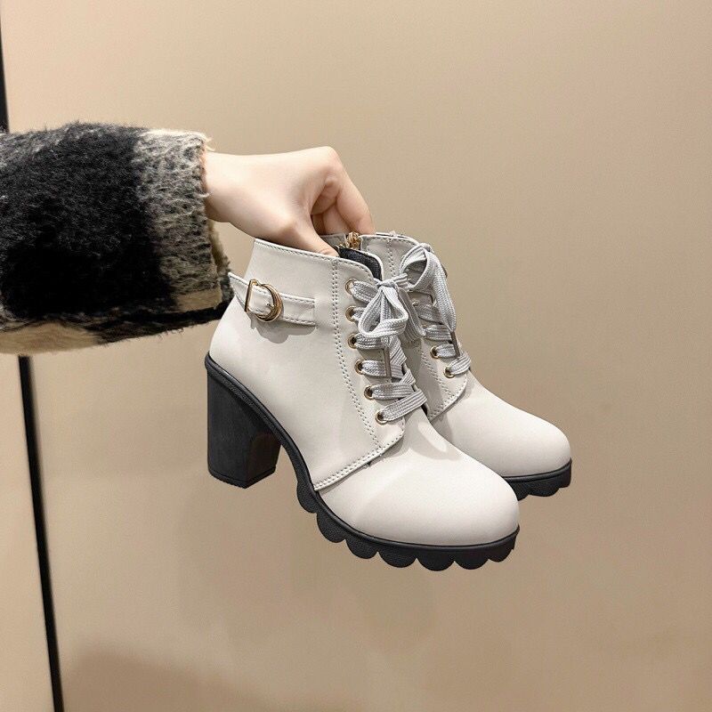 Aliexpress Thick-Heeled High-Heeled Short Martin Boots for Women, European and American Fashion Waterproof Platform Round-Toe Side-Zipper Short Boots for Women