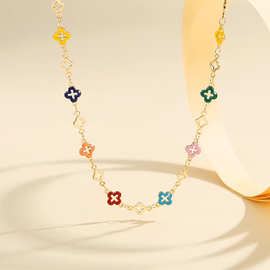 欧美电商滴油镂空幸运四叶草项链女设计感时尚百搭气质锁骨链