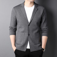 品牌春秋季男士针织开衫新款毛衣两粒扣羊毛衫修身休闲小西装外套