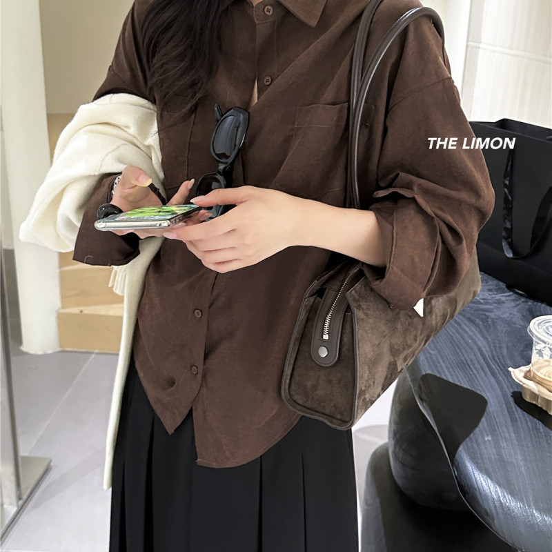the limon柠檬绿茶2025秋季新款设计感双口袋长袖衬衫女休闲上衣|undefined