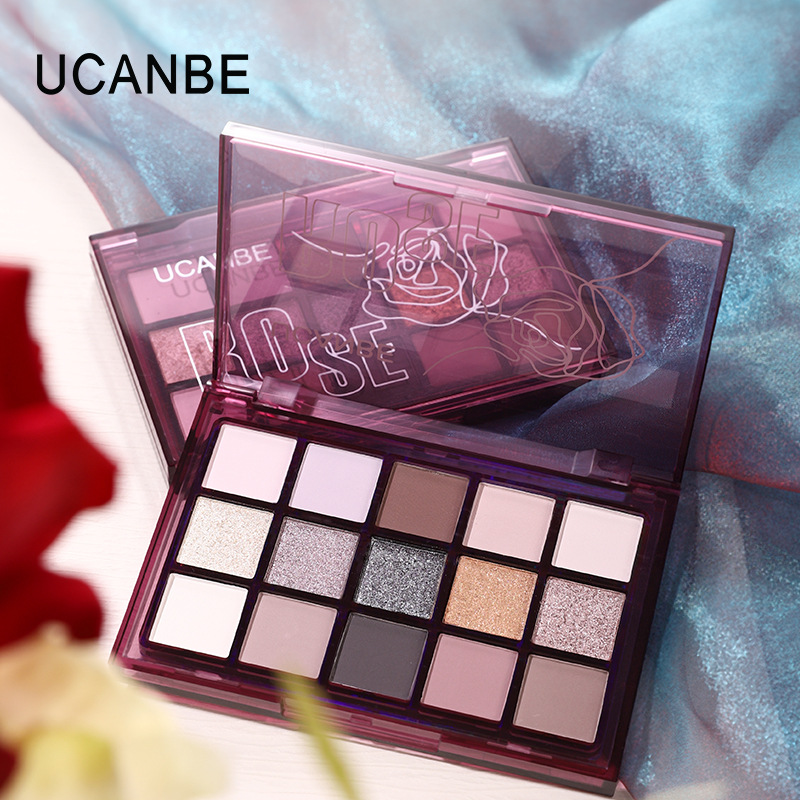 Ucanbe Rose 15-Color Eyeshadow Palette Pearlescent Matte Gray Pink Beginner-Friendly Pure Desire Smoky Affordable Multi-Color Highlighter