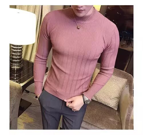 Men's British Style Slim Fit Turtleneck Sweater Korean Style Knitwear Casual Striped Base Layer Autumn New Versatile_viptrois.com
