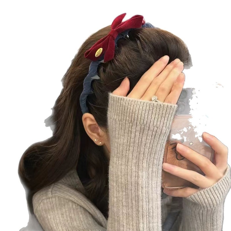 浪漫少女 黑色蕾丝边丝绒蝴蝶结双马尾飘带发箍女后脑勺夹子头饰|undefined