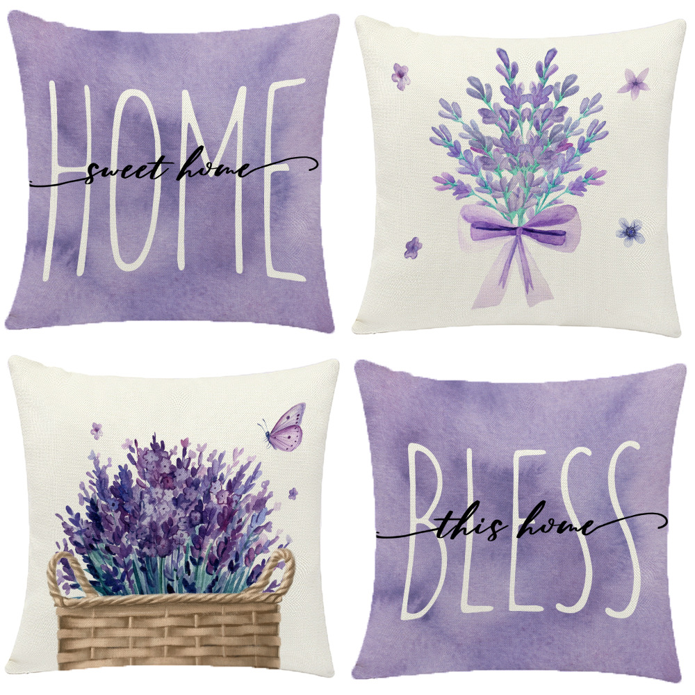 Lavender Sweet Home Bless Home Pillow Case 45-45cm Purple Sofa Cushion Cover Living Room Sofa Decoration