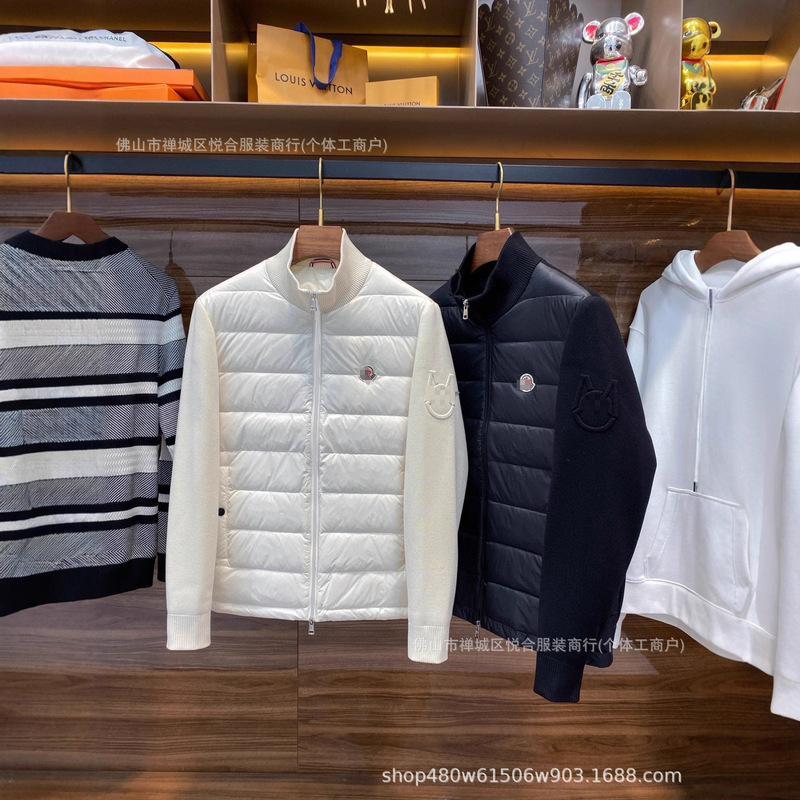 European Export New m Brand Knitted Patchwork down Jacket in Stock Stand Collar Casual Fashion Unisex Coat