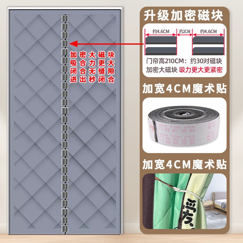 Winter Cotton Door Curtain, Thickened for Cold Protection and Heat Insulation, Export-Grade Thermal Insulation, Windproof, Cold Air Curtain, Cross-Border Air Conditioning Magnetic Partition Curtain