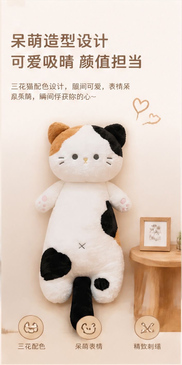 Cross-border cute long cat pillow plush toy doll, a magical item for hugging between legs in bed, cat doll, cross-border wholesale