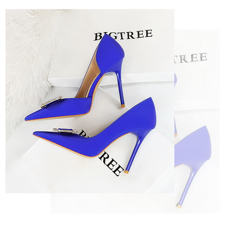 Slim side hollowed-out high heels for women slim heels super high heels rhinestone buckle single shoes_voghion.com